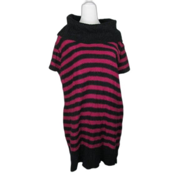 Notations Sweater Dress XL Black Purple Stripe Cowl Neck Acrylic (RK107) - Picture 1 of 11